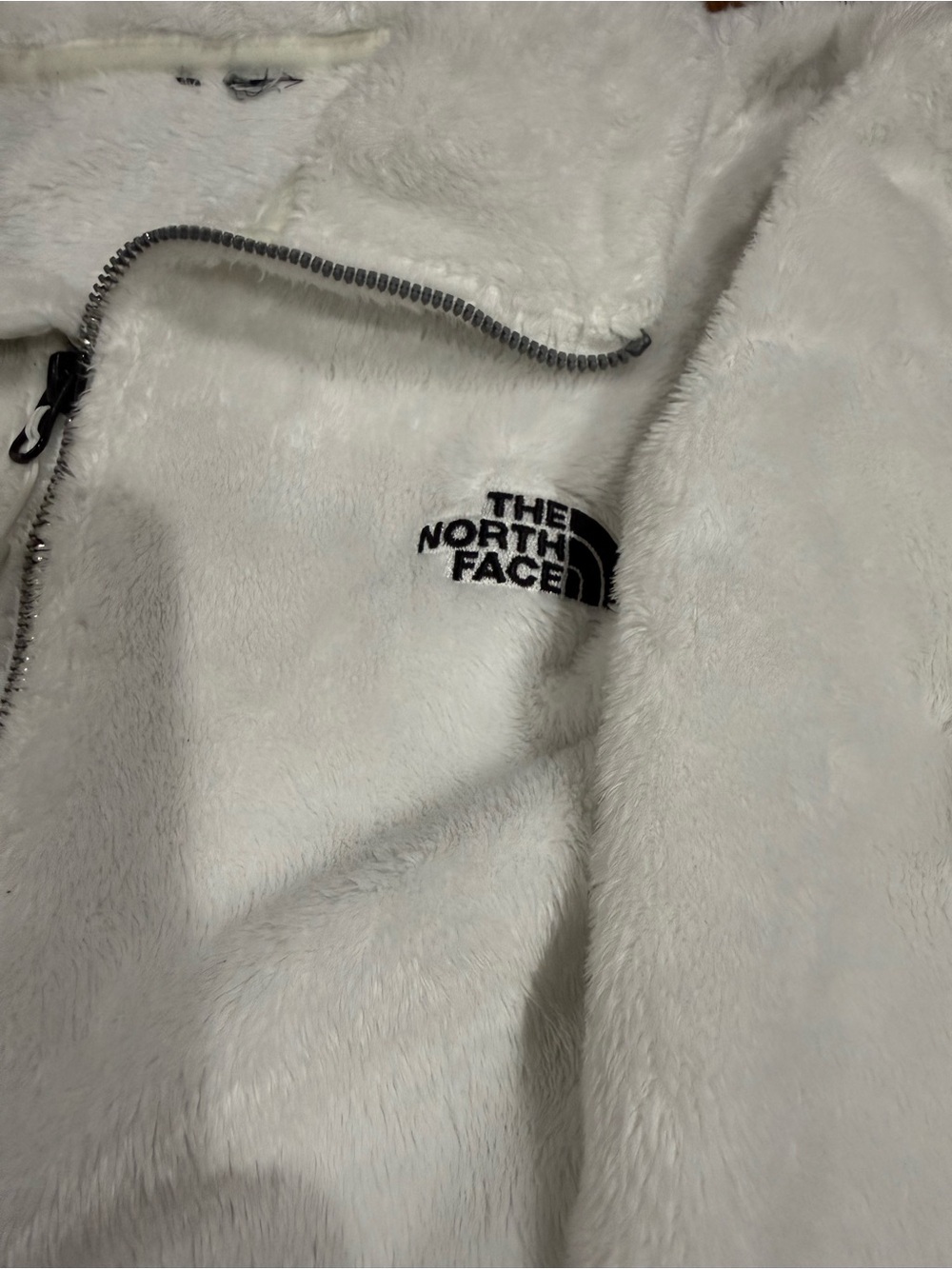 The North Face Cream Plush Fleece Jacket with Black Logo - Picture 1 of 7